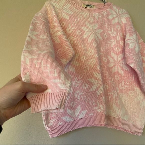 Winona Knits Pink White Cotton Winter Christmas Pattern Sweater Vintage Festive - Picture 2 of 4